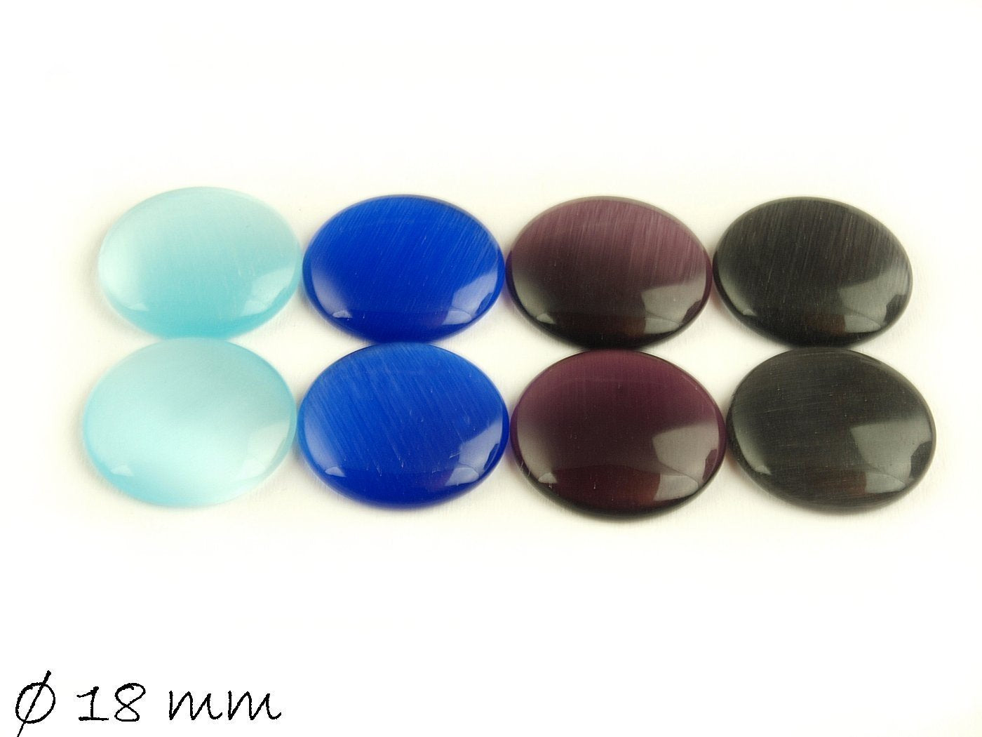 8 Stück runde Cateye Glas Cabochons 18 mm, verschiedene Farben