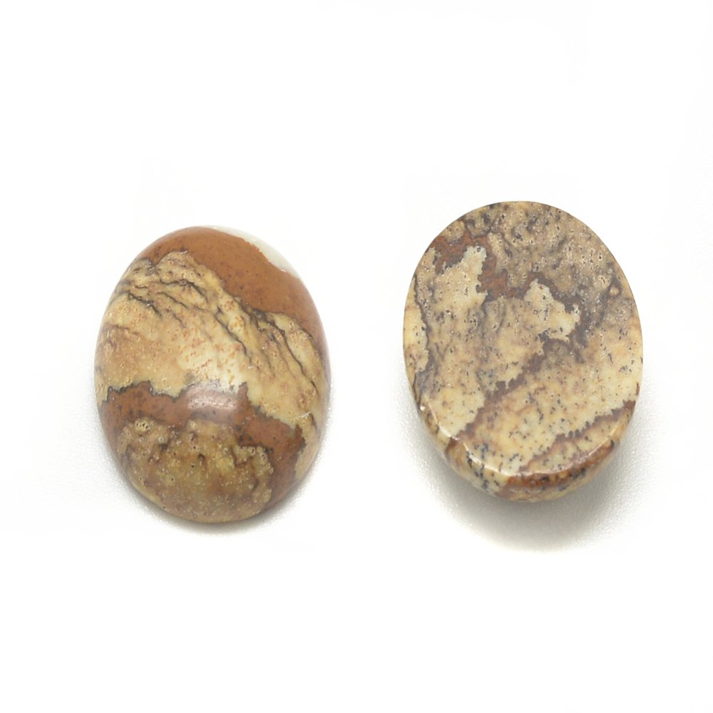 2 Stück Edelstein Cabochons, Picture Jasper, 18 x 13 mm