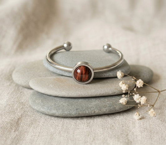 Edelstahl-Ring Rotes Tigerauge 4mm – Verstellbar (Gr. 17,5)