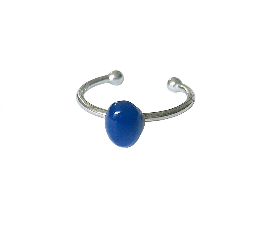 Offener Edelstahl-Ring verstellbar mit blauem Jade-Stein (8x6mm)