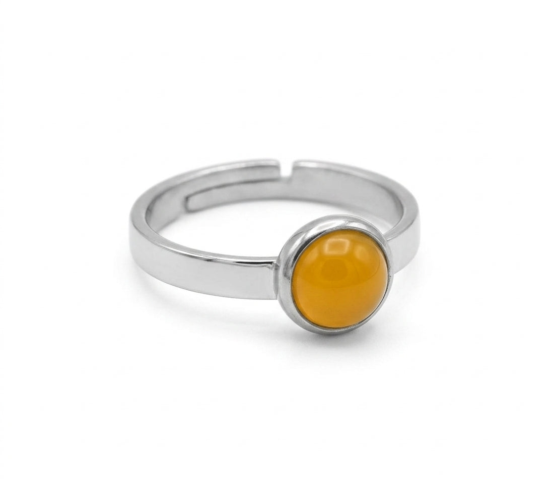 Gelber Achat Ring verstellbar aus Edelstahl (6 mm) | Gelb