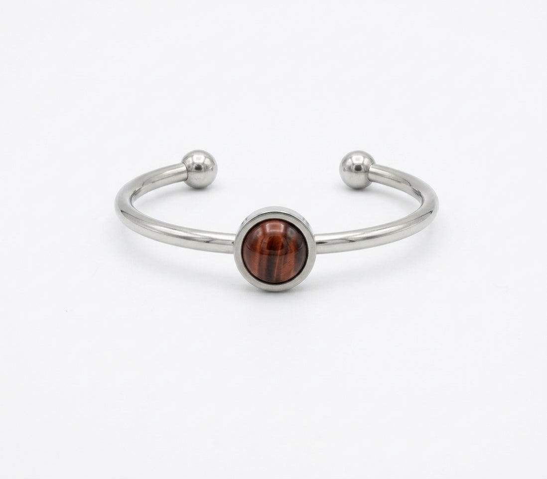 Edelstahl-Ring Rotes Tigerauge 4mm – Verstellbar (Gr. 17,5)