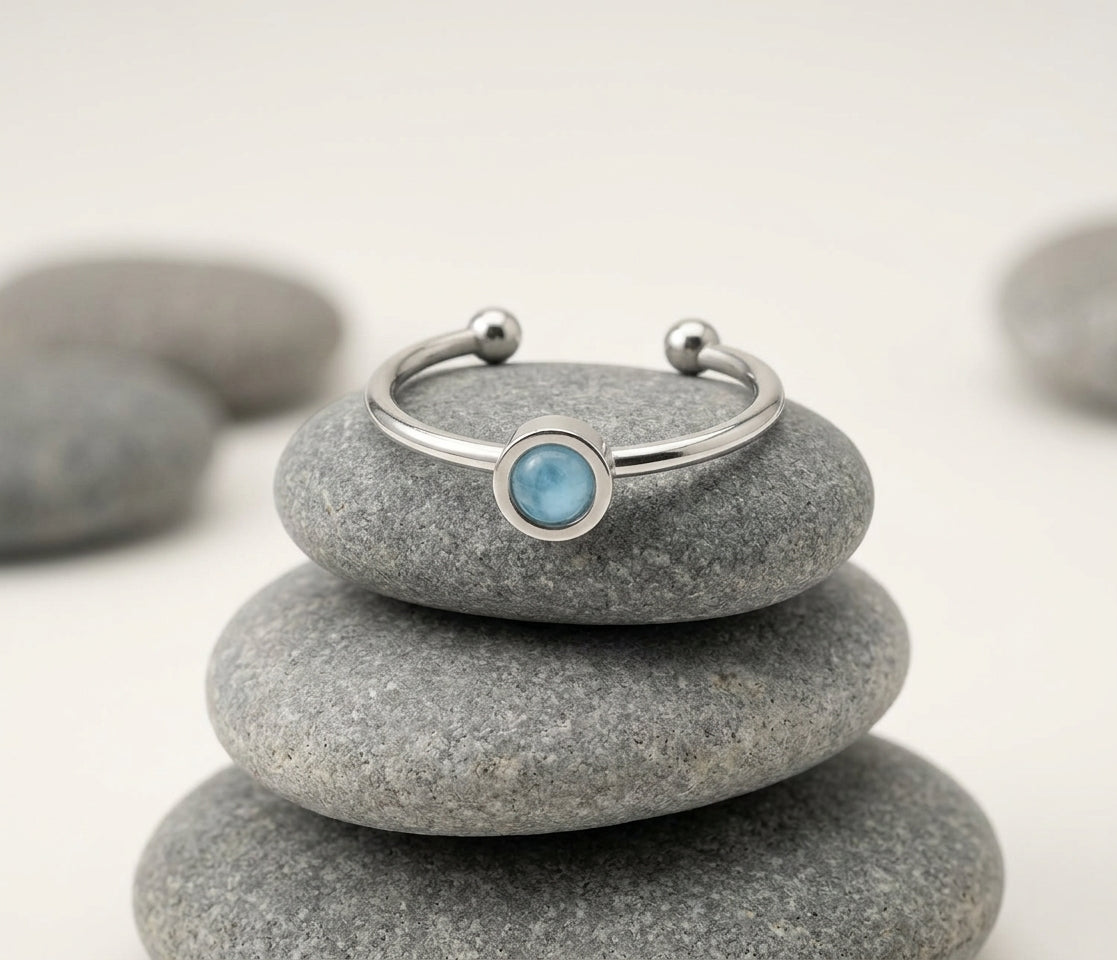 Blaue Jade Ring verstellbar aus Edelstahl (4 mm) | Blau