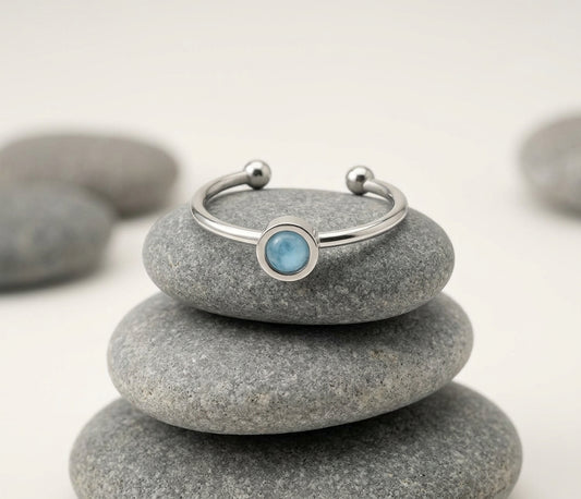 Blaue Jade Ring verstellbar aus Edelstahl (4 mm) | Blau