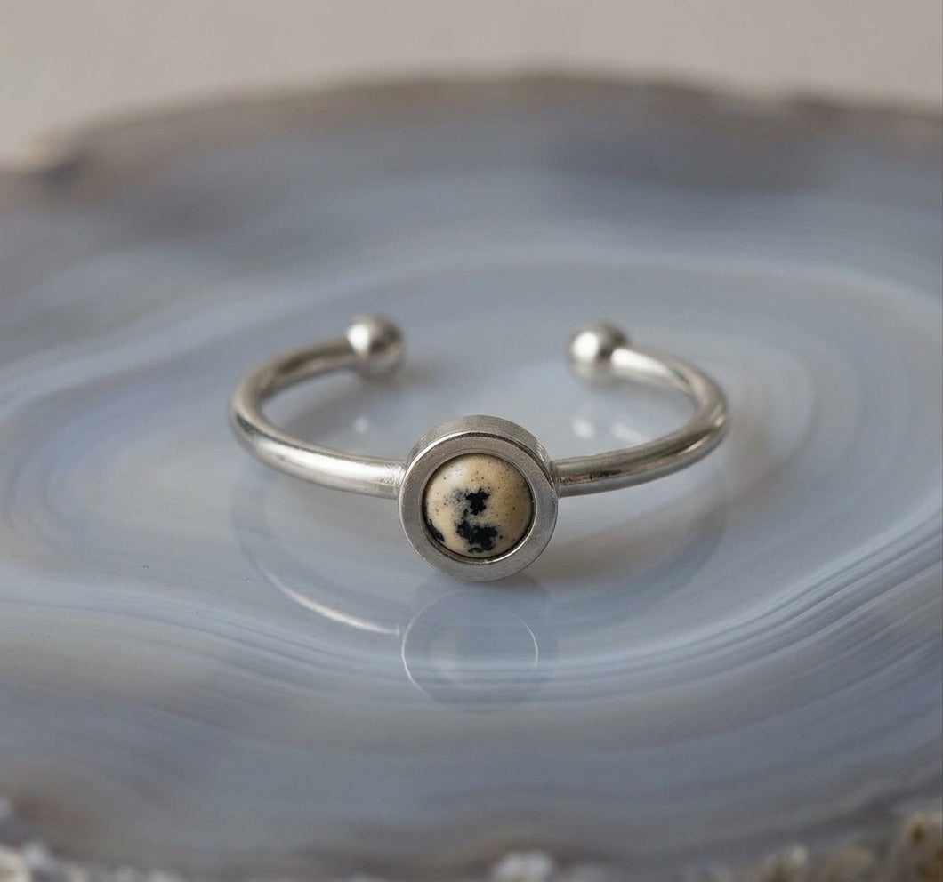 Dalmatiner Jaspis Ring verstellbar aus Edelstahl (4 mm)