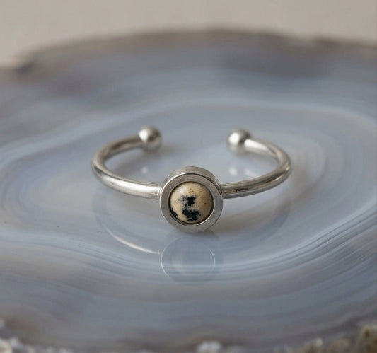 Dalmatiner Jaspis Ring verstellbar aus Edelstahl (4 mm)