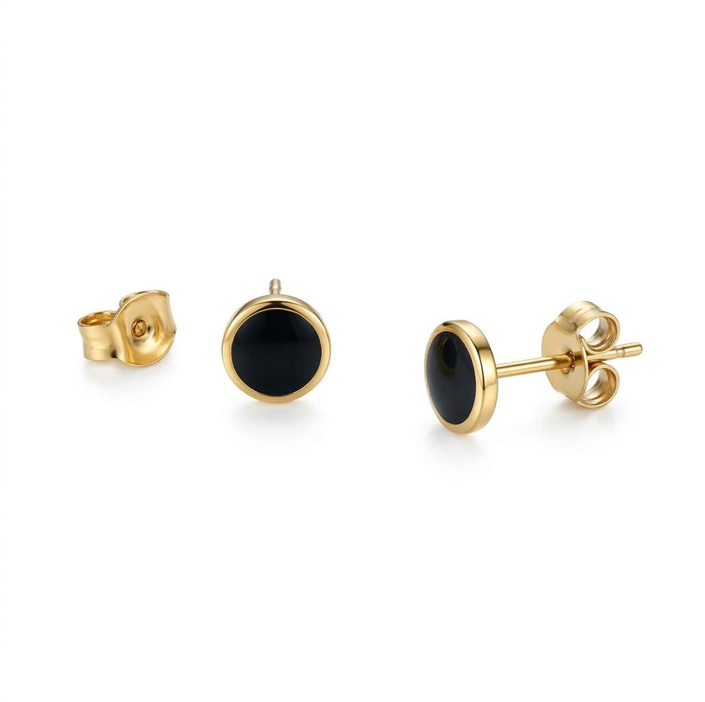 Ohrstecker Gold Edelstahl – Rund mit schwarzer Emaille Ø 0,8 cm