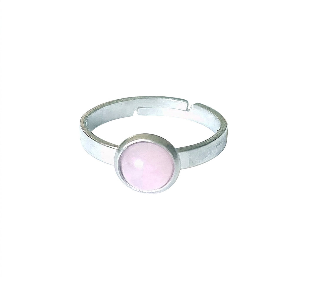 Rosenquarz Ring verstellbar aus Edelstahl (6 mm) | Rosa