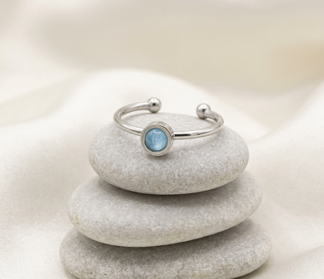 Blaue Jade Ring verstellbar aus Edelstahl (4 mm) | Blau