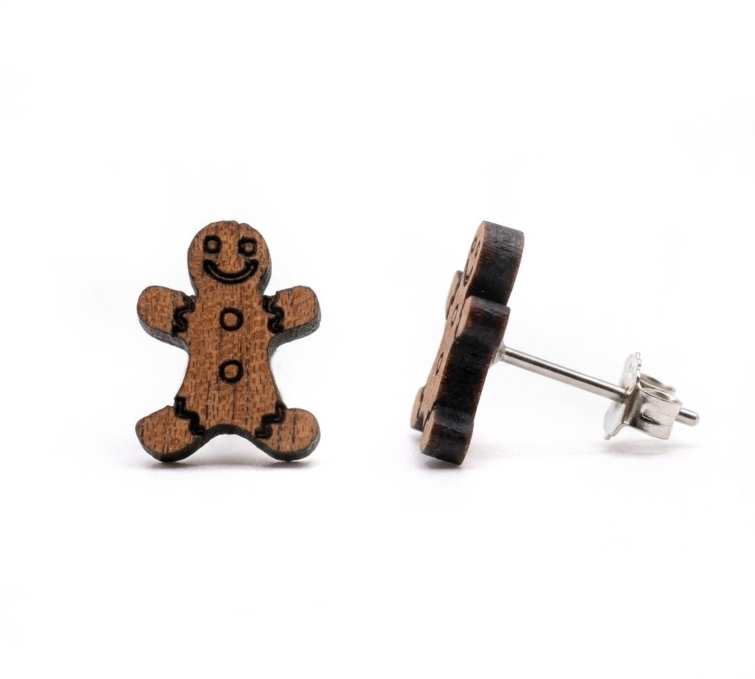 Ohrstecker Holz & Edelstahl – Lebkuchenmann / Pfefferkuchenmann (12mm)