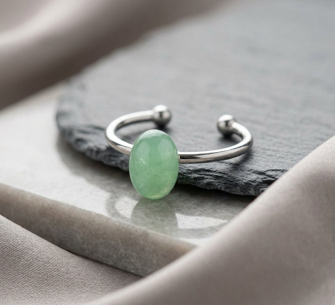 Jade Ring verstellbar aus Edelstahl | Grüne Jade Edelstein