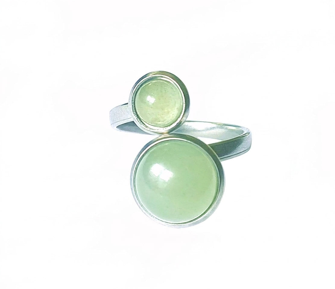 Verstellbarer Edelstahl-Ring mit zwei Aventurin-Cabochons (10 mm & 6 mm)