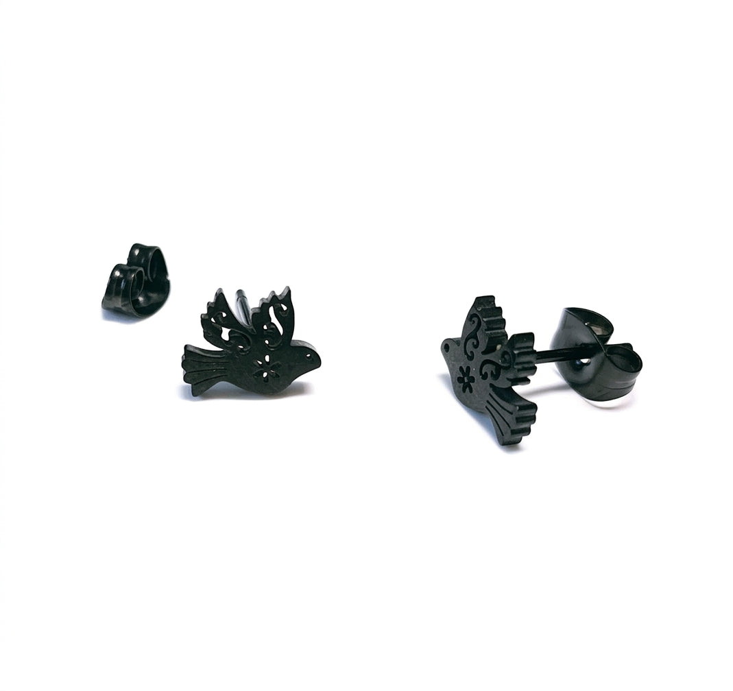 Vogel Ohrstecker Edelstahl Schwarz – Taube Schmuck ca. 1 cm