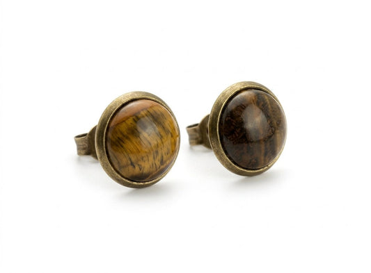 Ohrstecker Tigerauge Edelstein Ohrringe bronze