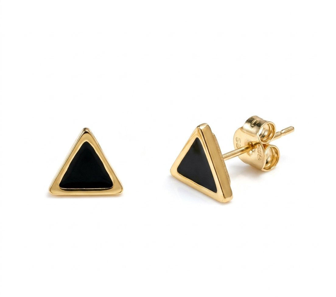 Ohrstecker Gold Edelstahl – Dreieck mit schwarzer Emaille ca. 0,7 cm