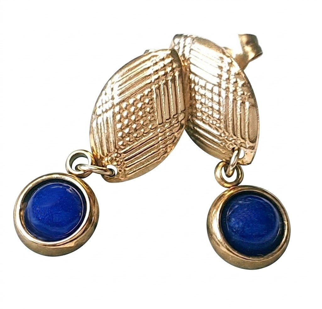 Lapislazuli Ohrstecker Gold Hängend, Blaue Edelstein Ohrringe Cabochon, Naturstein Schmuck 8mm 10mm 12mm, Elegant Geschenk für Sie