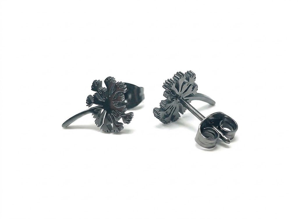 Pusteblumen Ohrstecker Schwarz aus Edelstahl (10x0,8mm)
