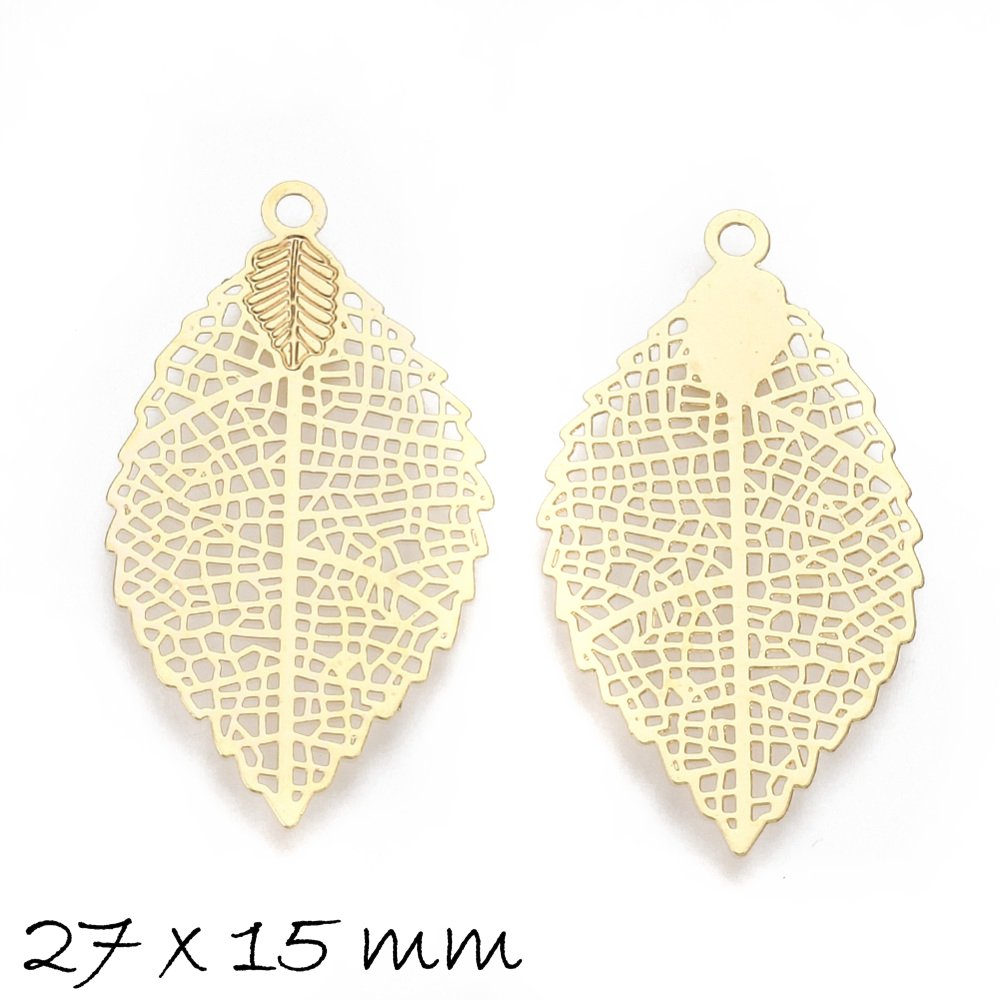 4 Stück Anhänger Blätter Messing gold, 27 x 15 mm