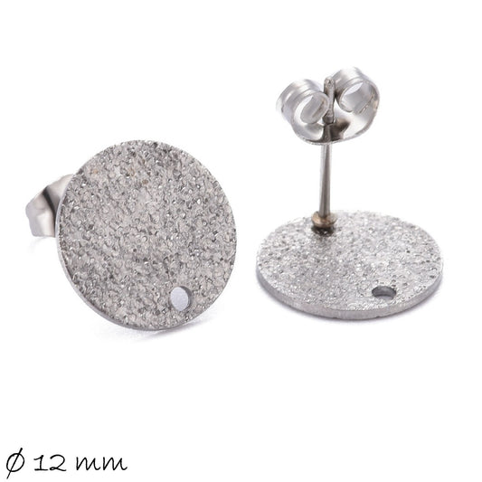 4 Stück Ohrstecker Edelstahl mit Scheibe, silber, Stardust, Ohrringe, Ø 12 mm