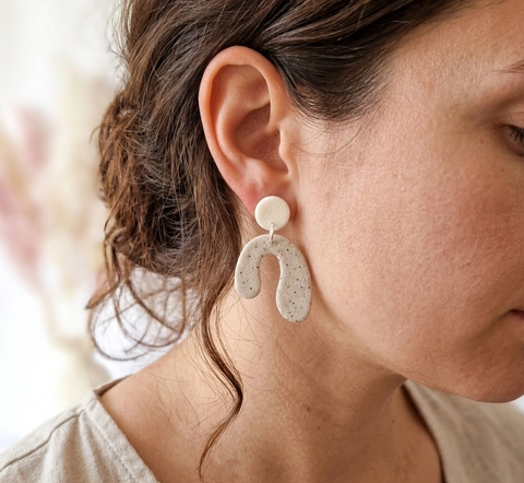 Statement Ohrringe Polymer Clay Marmor Optik Muster grau weiß