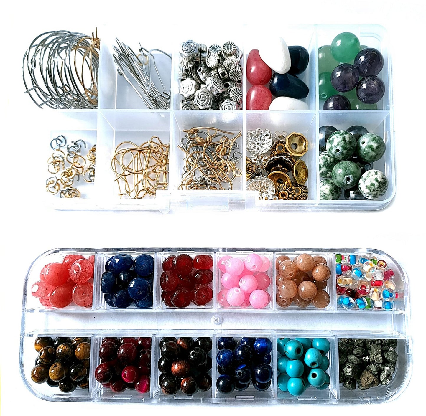 MyBeadBox Schmuck Bastelset für Kinder – Ohrringe selbst machen mit Edelstein- und Glasperlen, DIY Schmuckset ab 6 Jahren