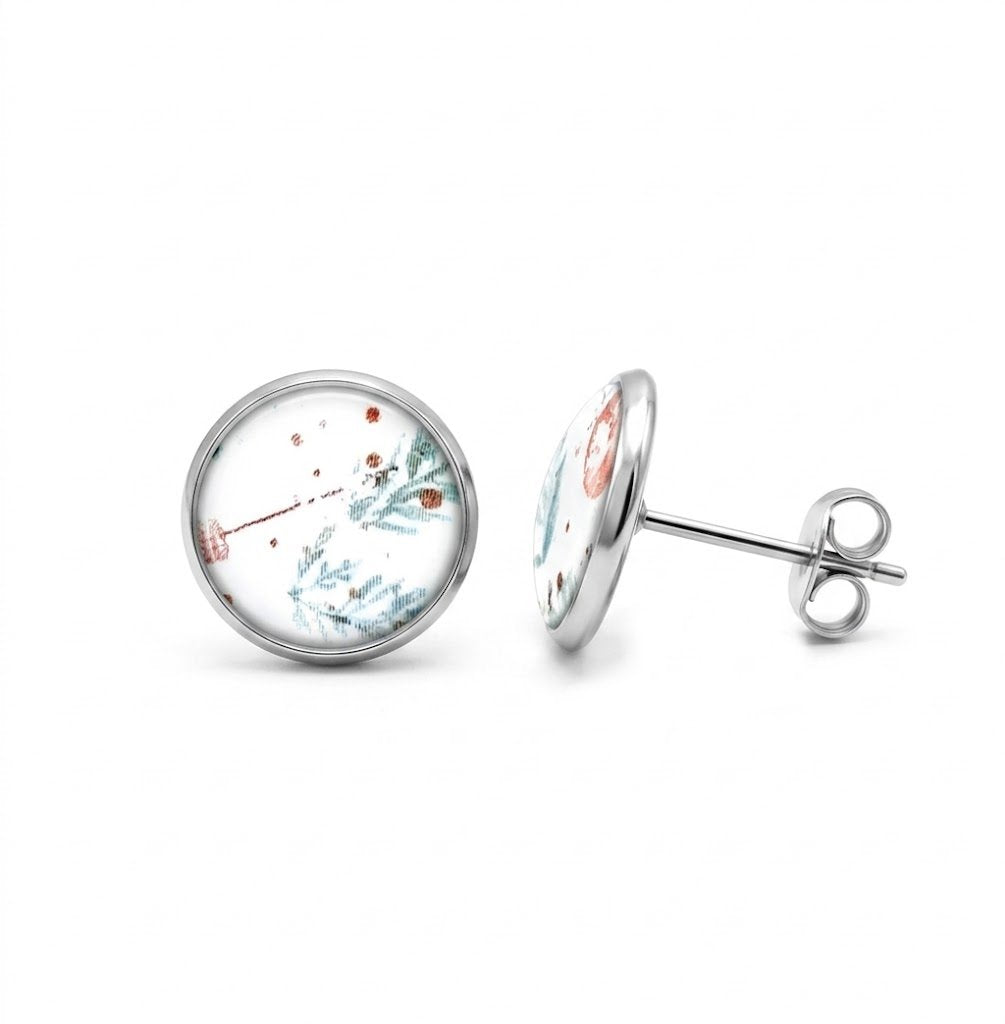 Ohrstecker Edelstahl & Polymer Clay – Winterliches Motiv (12mm Cabochon)
