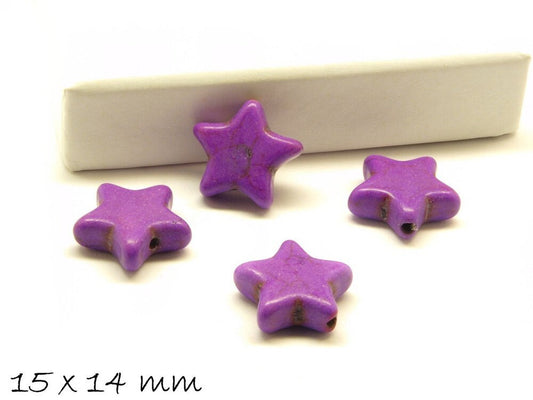 10 Stück synthetischer Türkis Sterne lila 15 x 14 mm