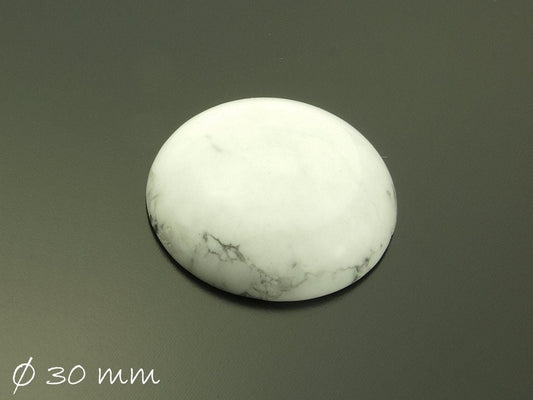 1 Stück Edelstein Cabochon, weißer Howlith, Ø 30 mm