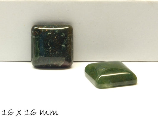 2 Stück Edelstein Cabochons, Moos-Achat, 16 x 16 mm