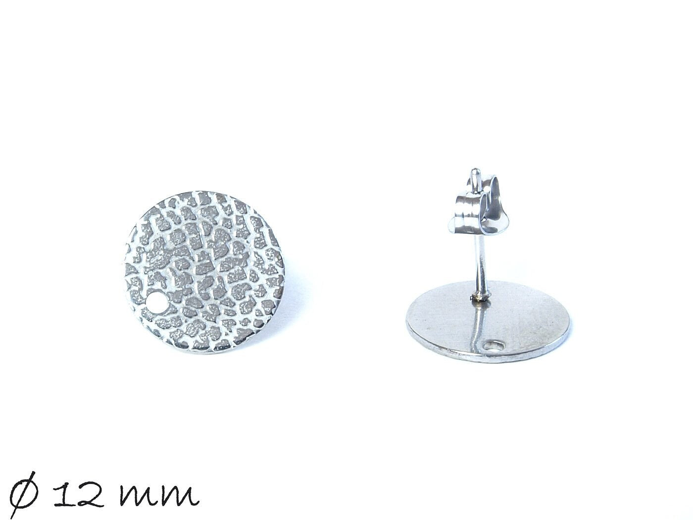 4 Stück Ohrstecker Edelstahl mit Scheibe, silbern, Textur, Ø 12 mm