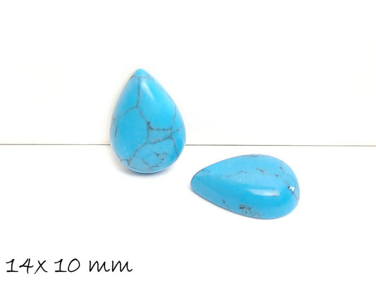 2 Stück Edelstein Tropfen-Cabochons, synthetischer Türkis (himmelblau), 14 x 10 mm