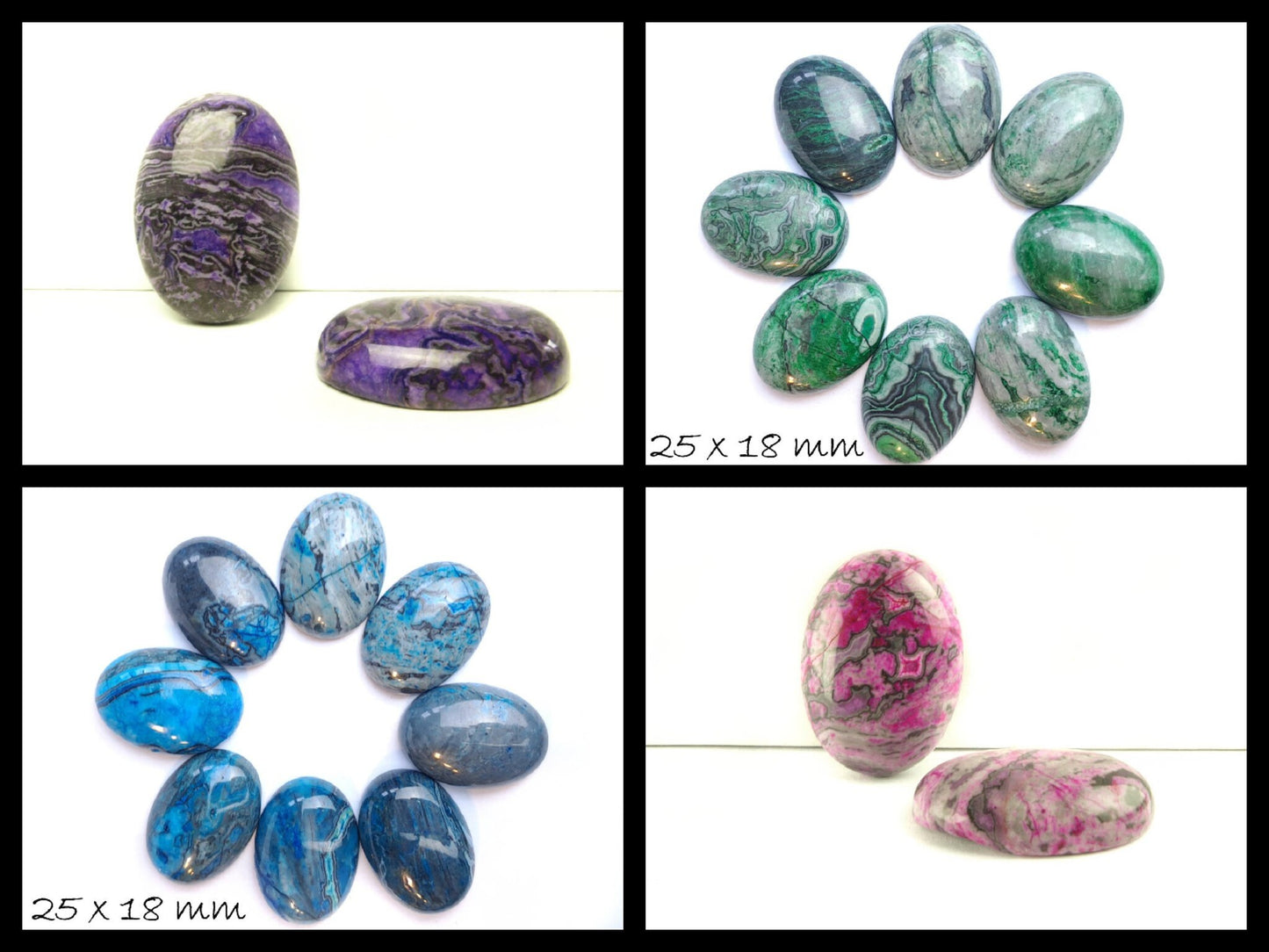 B- WARE - Edelstein Cabochon, Ripple-Jasper, 25 x 18 mm, verschiedene Farben