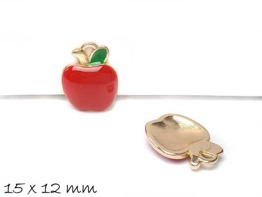 2 Stück Anhänger Apfel, Emaille, rot 15 x 12 mm