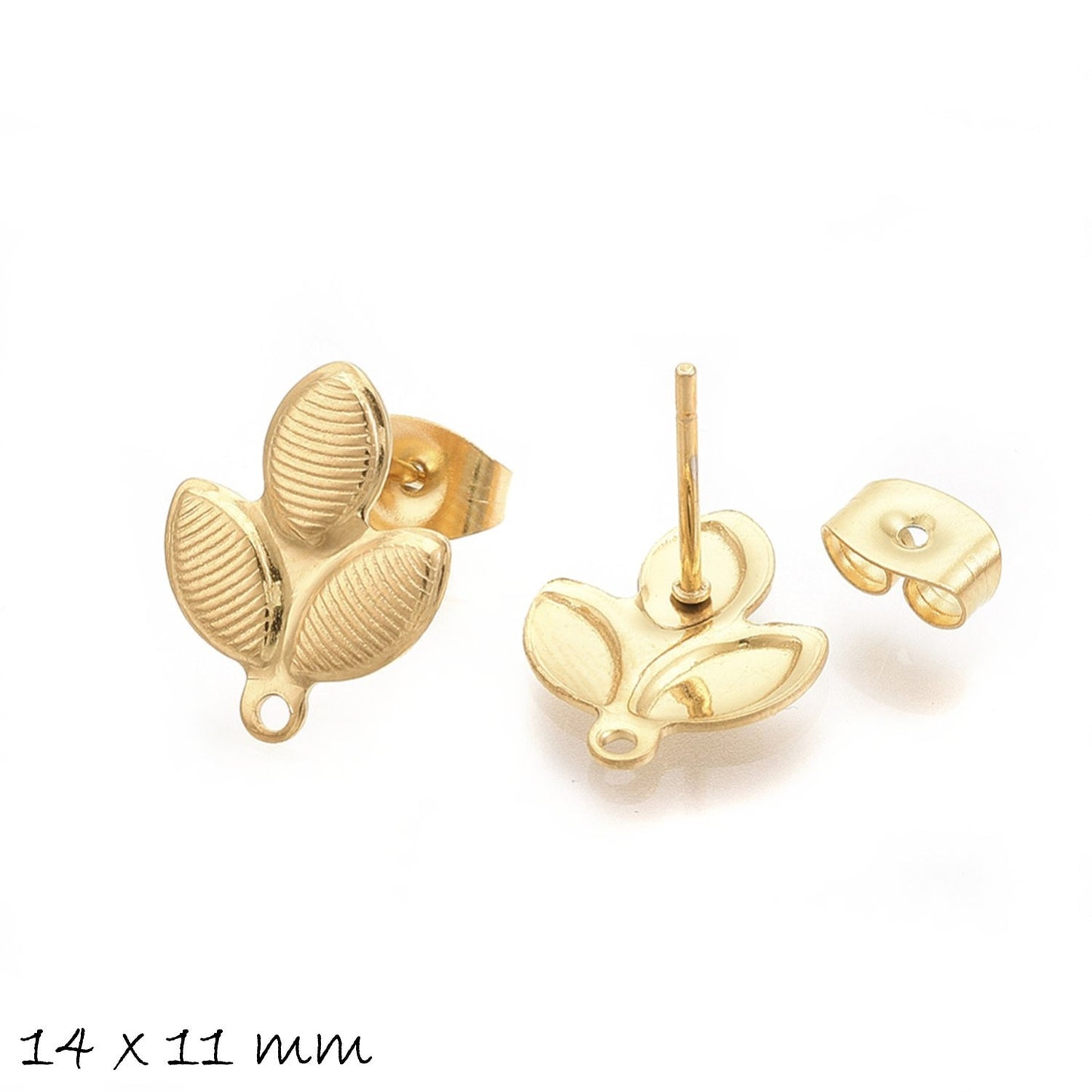 4 Stück Ohrstecker aus Edelstahl, gold, Blatt, Ohrringe, 14 x 11 mm