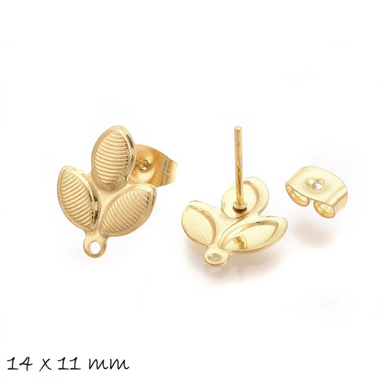 4 Stück Ohrstecker aus Edelstahl, gold, Blatt, Ohrringe, 14 x 11 mm