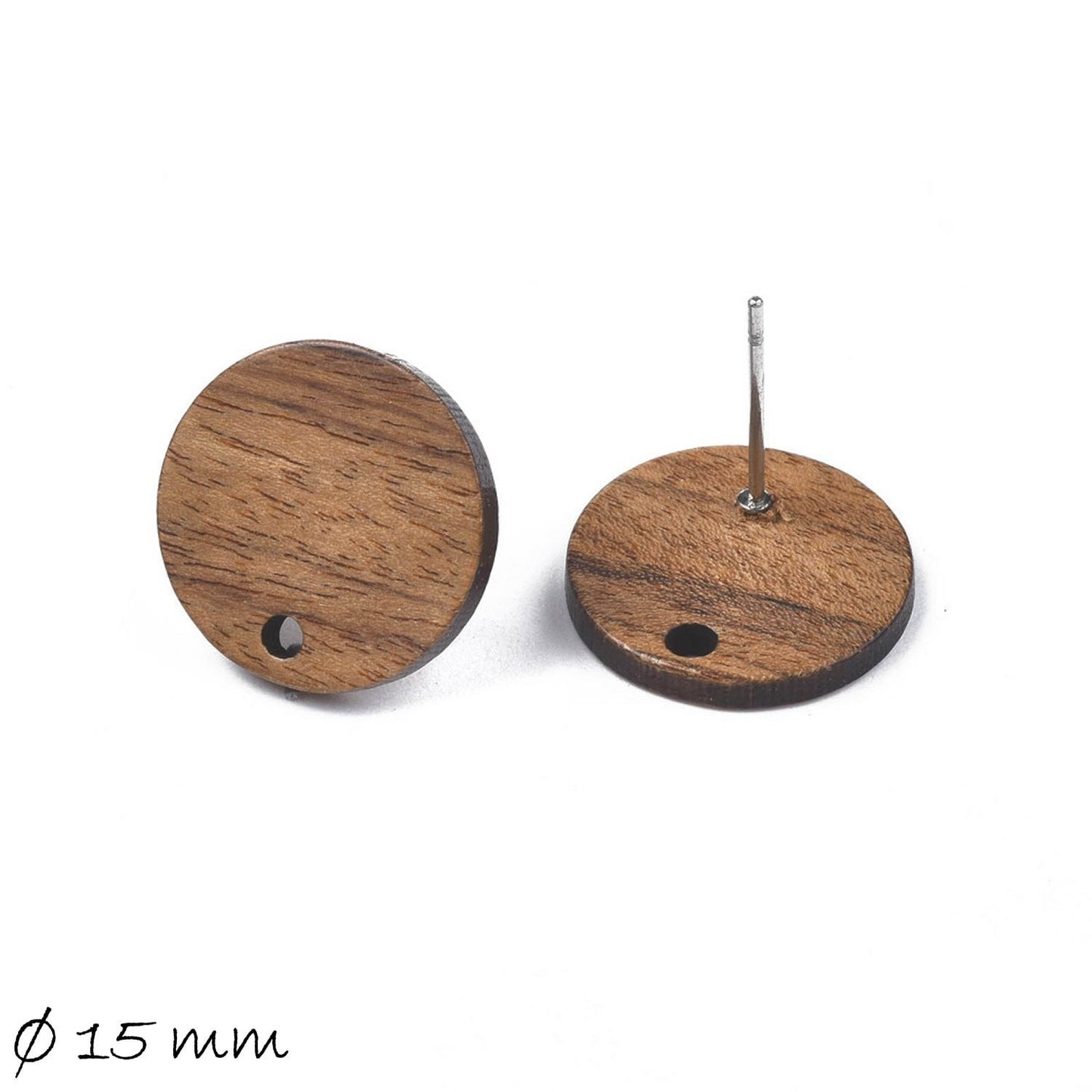 4 Stück Holz Ohrsteckerrohlinge , Scheibe, braun, 15 mm