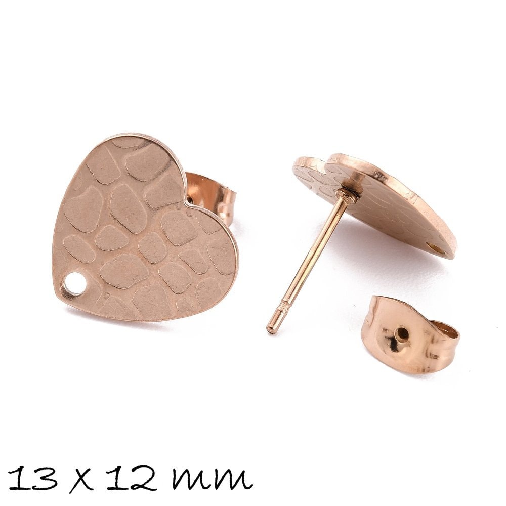 4 Stück Edelstahl Ohrstecker Herz, rosegold, 13 x 12 mm