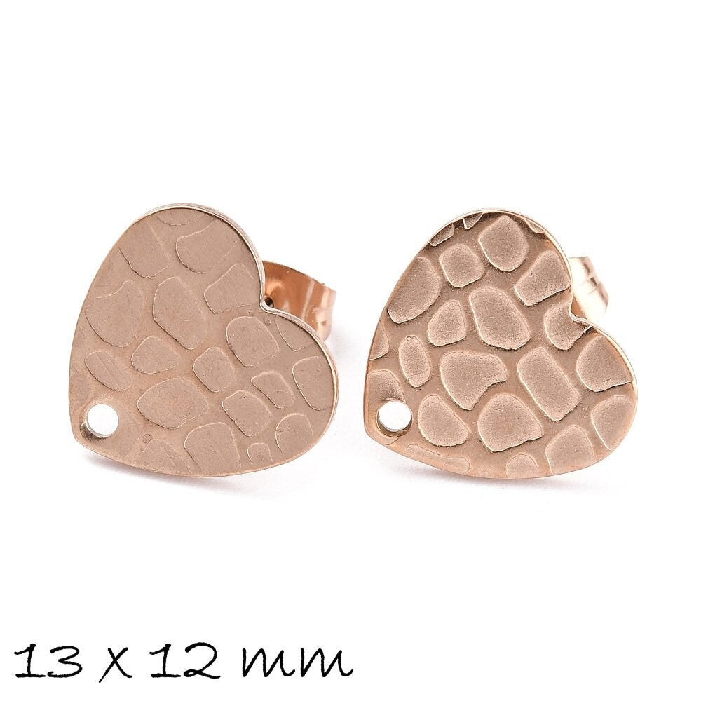 4 Stück Edelstahl Ohrstecker Herz, rosegold, 13 x 12 mm