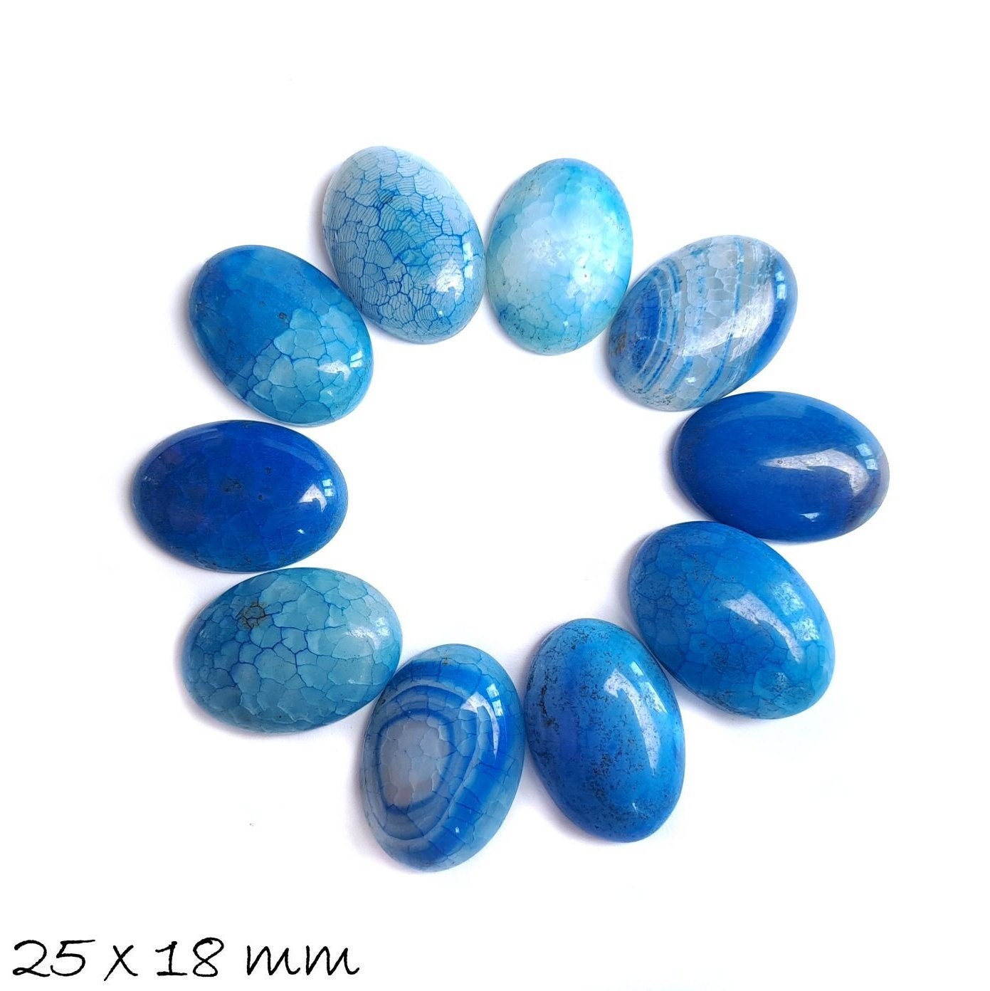 1 Stück Edelstein Cabochon, Feuerachat, 25 x 18 mm, blau
