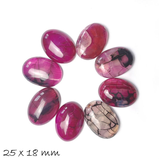 B-Ware - 1 Stück Edelstein Cabochon, Achat, Drachenader, 25 x 18 mm, pink-schwarz