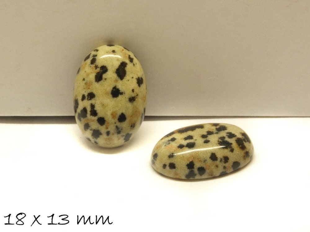 2 Stück ovale Edelstein Cabochons, Dalmatiner Jaspis, 18 x 13 mm