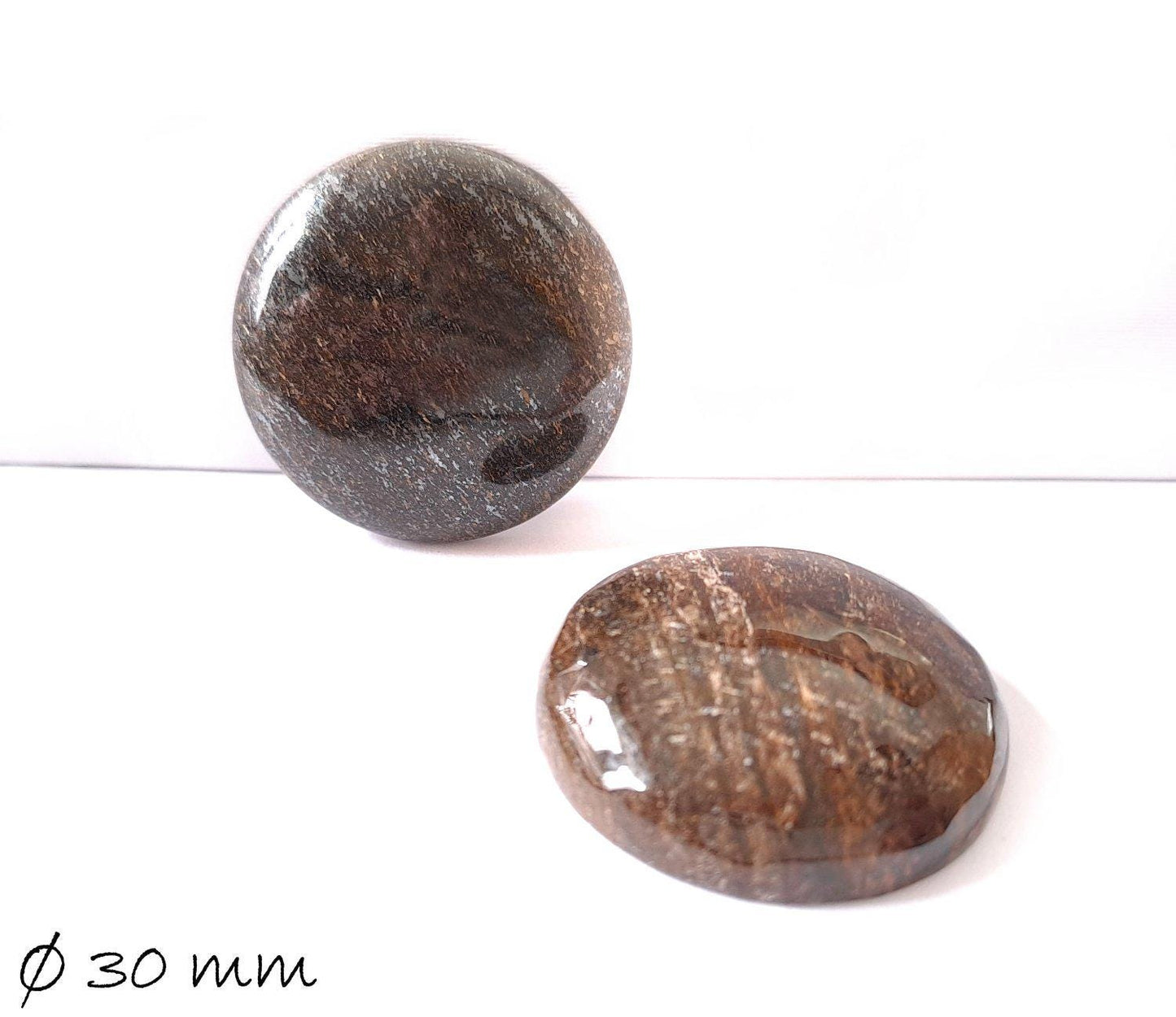 1 Stück Edelstein Cabochon, Bronzit, Ø 30 mm