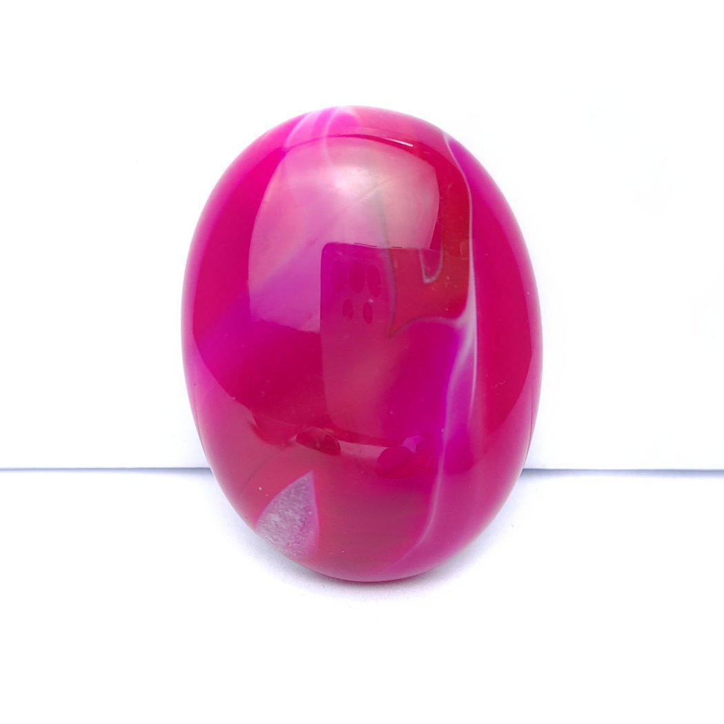 1 Stück Edelstein Cabochons Achat, 40 x 30 mm pink-weiß 2