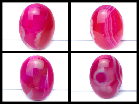 1 Stück Edelstein Cabochons Achat, 40 x 30 mm pink-weiß 2
