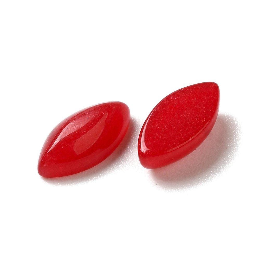 2 Stück Edelstein Cabochons, Jade, Pferdeauge, rot, 8 x 4 mm