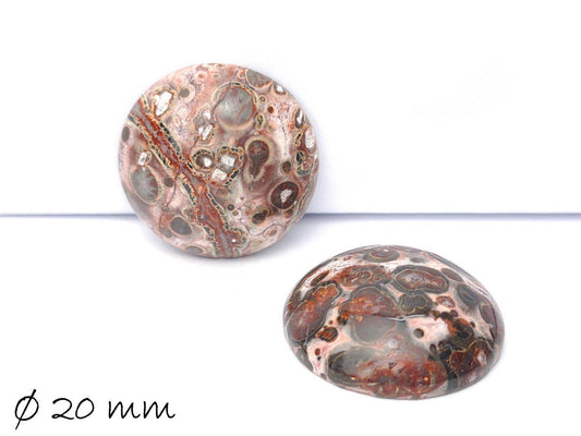 2 Stück Edelstein Cabochons, Leopard Skin Jaspis, 20 mm