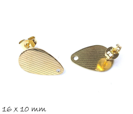 4 Stück Ohrstecker mit Öse aus Edelstahl, gold, Tropfen mit Streifenmuster