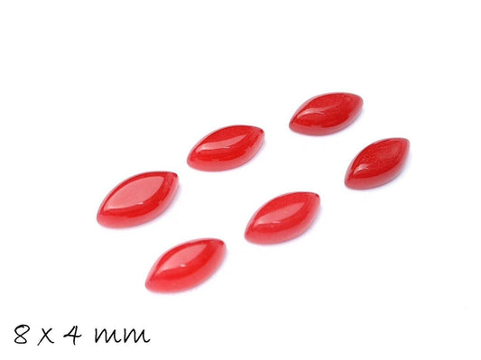 2 Stück Edelstein Cabochons, Jade, Pferdeauge, rot, 8 x 4 mm