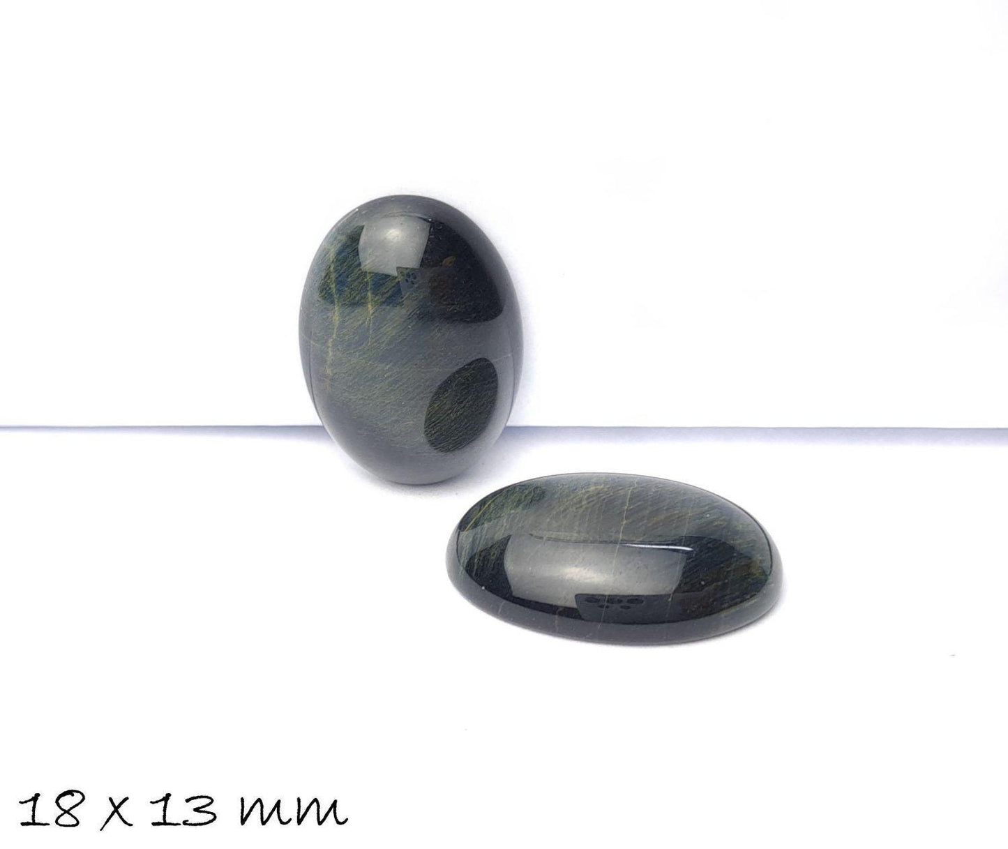 2 Stück Edelstein Cabochons, blau-schwarzer Tigerauge, 18 x 13 mm, oval