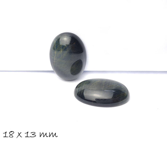 2 Stück Edelstein Cabochons, blau-schwarzer Tigerauge, 18 x 13 mm, oval
